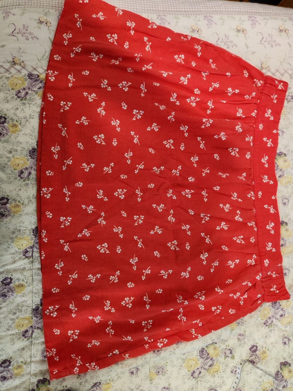LOFT Red Mini Skirt with White Floral Print